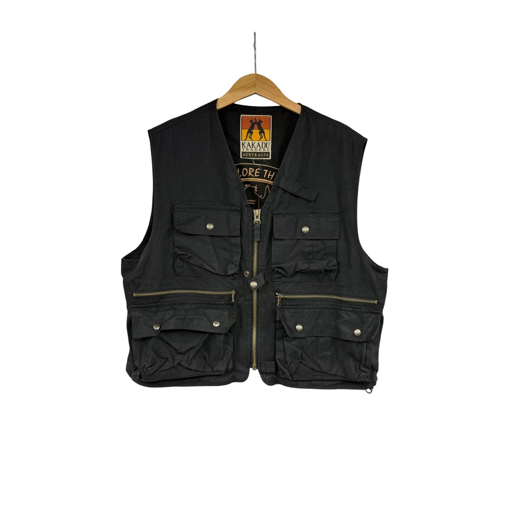 Kakadu Traders Australia Mens Utility Vest‎ Oilskin Canvas Multi Pocket